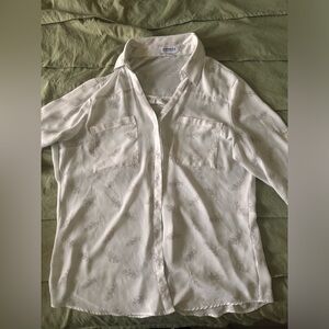 Express sheet blouse. Cream with tan feathers